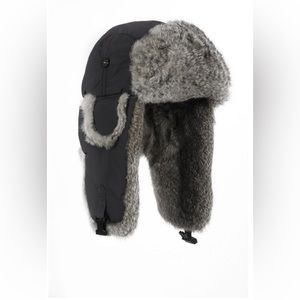 Lil Mad Bomber Supplex Bomber- quilted hat black with grey rabbit fur